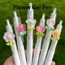 5/10pcs Tulip Ballpoint Pens, Retractable Pens, 0.5mm Tip, Black Ink Neutral Pens, Quick-Drying, Smooth Writing, Portable, High-Quality Transparent Pens, Suitable For Students To Practice Questions, Take Notes, Office Writing, Back To School Ballpoint Pens - Multi-color - View 2