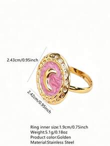 VceTd 1 Set Gentle Style Pink Enamel Moon Stainless Steel Women's Jewelry Set Suitable For Party Wear - Yellow Gold - View 11