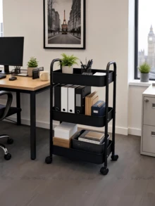 Three-Tier Mobile Storage Trolley With Universal Wheels For Easy Pushing And Pulling; Hollow Draining Baskets, Stable Structure And Ample Storage Space, Suitable For Multiple Scenarios Such As Kitchens And Living Rooms. - Random Color - View 3