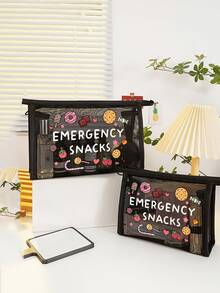 "Emergency Snacks" Letter Print Storage Bag, Multifunctional Makeup Bag, Can Store Hair Clips, Headbands, Etc., Red Cushion Portable Storage Bag, Makeup Bag, Skincare Bag, Travel Essential, Dormitory Supplies, Bathroom Storage, Jewelry Storage, Lip Gloss And Cosmetics Storage Bag, Backpack, Holiday Essential Makeup Bag, Cosmetics Storage, Wedding Bride Gift, Mother's Day Gift, Birthday Gift, Gift For Friends And Teachers - Multicolor - View 4