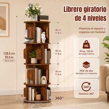 Torre de estanterías giratorias de cuatro niveles, librería giratoria con plataforma giratoria, estantería circular giratoria de 360°, estante de almacenamiento de esquina en espiral giratorio vertical. - Granate - Ver 3
