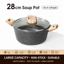 1pc Maifan Stone Non-Stick Soup Pot With Glass Lid, Black/White Optional, Large Capacity Stew Pot, Wood Grain Handle, Home Kitchen Cooking - View 15
