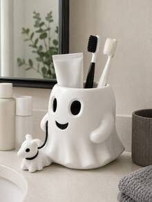 Kawaii Ghost Bathroom Toothbrush Holder, Single Spooky-Cute Countertop Storage Cup For Toothbrushes, Toothpaste, Makeup Brushes And Small Toiletries, Fun Halloween Home Decor - Multicolor - View 1