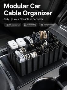 11/22格重型USB線材收納盤，塑膠抽屜式線材管理盒，適用於汽車中控台與扶手座，多用途線材收納盒，適合汽車、居家、辦公室，聖誕節、畢業季、萬聖節節日禮物 - A - 查看 1