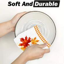 2/4/48pcs Kitchen Dish Towels, Thanksgiving Autumn Maple Syrup Plaid Dish Towels, Hand-Painted Maple Leaf Warm Kitchen Cleaning Cloths, Restaurant Cleaning Decor Home Decoration Multi-Purpose Towels, Multi-Use Kitchen Cleaning Towels - Multicolor - View 9
