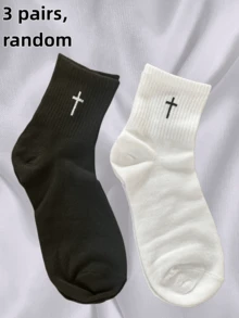 1/3/5/10 Pairs Men's Black & White Gothic Cross Mid-Calf Socks, Soft & Comfortable, Sweat-Absorbent - Multicolor - View 16