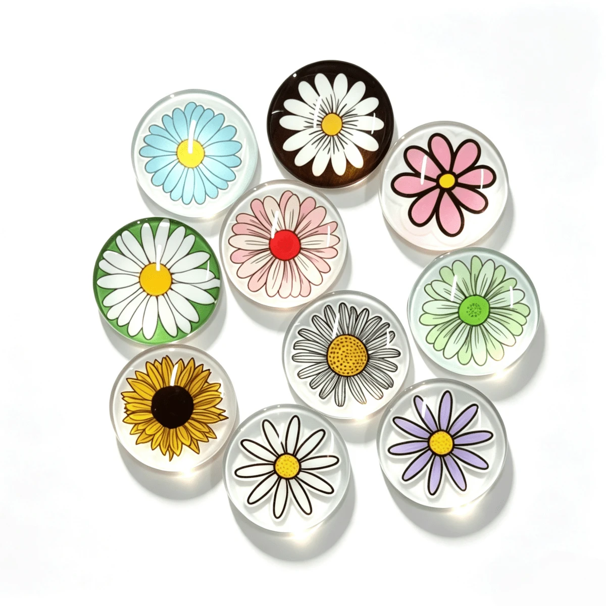 50pcs Multicolor Flower Series Patches, Time Gem Round Patches, Suitable For Handmade DIY Jewelry, Keychains, Pendants, Fridge Magnets, Accessories, Versatile Practical Charm Gift For Friends Or Family - Multicolor - View 1