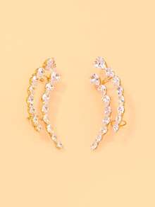 outingfit 1 Pair New Geometric Ear Cuff Earrings With Rhinestone Studs, Niche Design Elegant Accessories For Women - Rhinestones - View 9