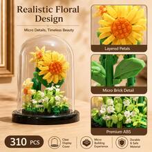310PCS Flower Building Blocks Set With Display Dome, Collectible Botanical Model Kit, Adult DIY Assembly Decoration, ABS Material, 14+ Ages - Building Block Flowers - View 7