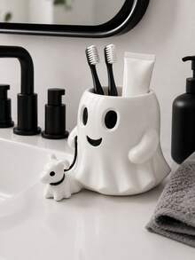 Kawaii Ghost Bathroom Toothbrush Holder, Single Spooky-Cute Countertop Storage Cup For Toothbrushes, Toothpaste, Makeup Brushes And Small Toiletries, Fun Halloween Home Decor - Multicolor - View 2
