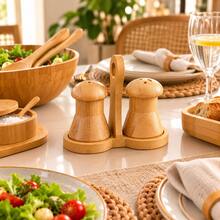 Kit Saleiro e Pimenteiro de Mesa em Bambu – Porta Temperos Moderno Elegante para Cozinha Bancada Farmhouse Mesa Posta - Bambu - Visão 9