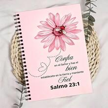 Spanish Bible Psalms Pink Flowers And Bees, 30 Sheets/60 Pages Lined Blank Notebook, Prayer Floral Bible Blank Journal - A5 - View 3