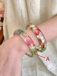 1件优雅简约树脂透明干花手镯，适合女士日常街头穿搭或海滩旅行佩戴 - 彩色 - 查看 2