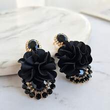 1 Pair Women's Pendant Earrings, Elegant Flowers Paired With Rhinestones, Charming Oval Chandelier Earring, Wedding Party, Christmas Fashion Jewelry - Oval - View 5