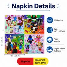 Roblox 30pcs 16.5cm Napkins And Stickers Set - Cartoon Game Room Decor, Home Decor, Birthday, Wedding, Holiday, Table, Stress Relief Gift, American Independence Day Party Favors - Roblo Boy Alien Stickers Tissues - View 5