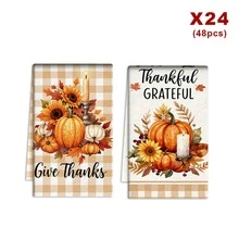 2/4/48 Stück Küchen-Geschirrtücher, Vintage-Karomuster für Thanksgiving mit Ernte-Kürbis- und Sonnenblumenmuster, Reinigungstücher für Zuhause und Tischdecken, geeignet für Feiertags-Treffen und Thanksgiving-Szenen, vielseitige Küchen-Reinigungstücher - Verschiedenfarbig - Übersicht 12