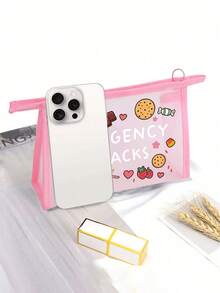 "Emergency Snacks" Letter Print Storage Bag, Multifunctional Makeup Bag, Can Store Hair Clips, Headbands, Etc., Red Cushion Portable Storage Bag, Makeup Bag, Skincare Bag, Travel Essential, Dormitory Supplies, Bathroom Storage, Jewelry Storage, Lip Gloss And Cosmetics Storage Bag, Backpack, Holiday Essential Makeup Bag, Cosmetics Storage, Wedding Bride Gift, Mother's Day Gift, Birthday Gift, Gift For Friends And Teachers - Multicolor - View 10