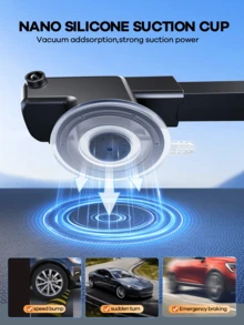 REMAX 通用 360° 旋轉車用手機/iPad 平板支架，3 合 1 多功能設計，適用於儀表板、出風口與擋風玻璃，強力固定，車用旅行配件，iPad 車用支架，汽車配件 - 黑色 - 查看 6