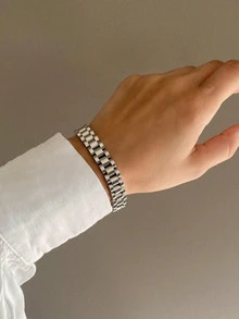 TONSI 1件裝 18cm 防水不鏽鋼水鑽 PVD鍍金粗鏈條手鐲女款時尚飾品 - 手錶帶手鍊 - 查看 15