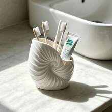 1pc 3D Printed Seashell Spiral Toothbrush Holder, Plastic Material, 3-Compartment Toothbrush Cup Storage, Bathroom Countertop Toothpaste Razor Organizer Rack, Home Toiletries Storage Shelf - Multicolor - View 3