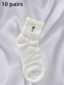 1/3/5/10 Pairs Men's Black & White Gothic Cross Mid-Calf Socks, Soft & Comfortable, Sweat-Absorbent - Multicolor - View 8