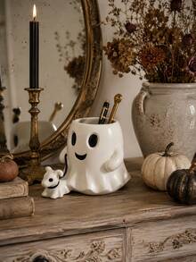 Halloween Kitchen Decor, Cute White Ghost Resin Utensil Holder With Dog, Countertop Cutlery Organizer, Spooky Indoor Fall Tabletop Decoration - Multicolor - View 4
