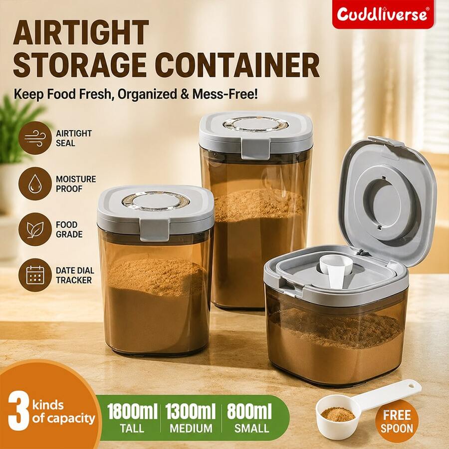 1pc Light-Proof Moisture-Proof Milk Powder Airtight Storage Box With Timer, Sealed Grains/Seasoning Storage Jar, Spoon And Powder Separation, Travel Milk Powder Storage Container - Multicolor - View 1