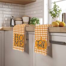 2pcs Autumn Orange & White Plaid Pumpkin Silhouette Pattern Kitchen Towels, 40*60cm Soft Microfiber Tea Towels, Suitable For Home Kitchen Restaurant Outdoor Camping Tabletop Cleaning Dish Cloth Hand Towel Accessories HOME Fall Text Kitchen Towels Holiday Gift - Multicolor - View 10