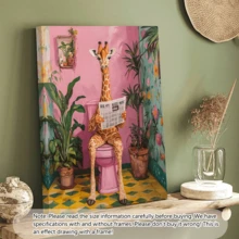 1pc Modern Canvas Wall Art Decor, Animal Poster, Fun Animal Theme, Cute Giraffe Reading Newspaper In Bathroom, Bathroom/Toilet Decor, Framed Or Unframed, Bathroom Wall Decor Gift - A - View 11
