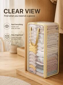 Foldable Transparent Window Storage Bag - Large Capacity Storage Box With Breathable Design; Suitable For Storing Bedding, Blankets, Towels And Seasonal Clothing - Ideal For Closet, Bedroom, Dorm And Home Storage. - Multicolor - View 6