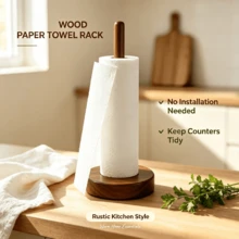 1pc Solid Walnut Wood No-Drill Kitchen Paper Towel Holder - Vertical Paper Towel Roll Rack, Countertop Home Paper Towel Storage Rack, Suitable For Kitchen And Bathroom, Home Storage Box And Rack, Independent Floating Bathroom Dining Table Storage Rack, Can Hold Multiple Rolls - Multicolor - View 2
