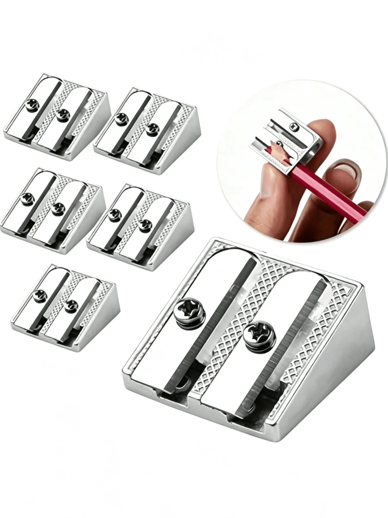 Premium Handheld Metal Pencil Sharpener - Durable Wedge Design, Creative Aluminum Alloy Dual-Hole Pencil Sharpener, Dual-Hole Design For Efficient Sharpening, Perfect For School, Office And Art Projects, Easy To Use And Clean - Multicolor - View 1