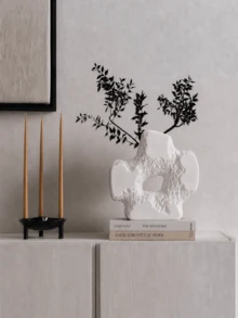 1件白色抽象鏤空花瓶，現代侘寂風不對稱紋理雕塑花瓶，適用於乾花插花，客廳、玄關、書架與桌面家居裝飾 - 彩色 - 查看 2