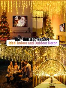 1 pieza Guirnalda de luces solares de pilar de hielo, 97/160 LED Luces de hadas para exteriores, 8 modos de iluminación, IP65 impermeable Luces de cortina, Balcón, Jardín, Aleros, Fiesta, Pared, Ventana, Porche, Patio, Pabellón, Decoración de fiesta de Navidad, Luz decorativa colgante-5.5M/7M - Luces LED solares tipo carámbano - Ver 15