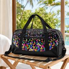 Colorful Butterfly Print Duffle Travel Bag For Girls And Kids, Black Zip Carryall With Top Handles, Shoulder Strap And Front Pocket For Weekend Trips - BUTTERFLY-19 - View 2