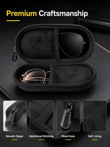 1pc Dual Compartment EVA Hard Shell Glasses Case, Double Layer 2-Pair Glasses Storage Box With Carabiner Clip And Zipper Closure, Shockproof Waterproof Scratch-Resistant Portable Fashion Eyewear Organizer, Travel Car Accessory Women Gift - A - View 7