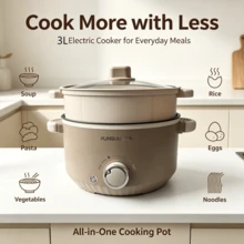 RAF 3L Multi-Function Electric Rice Cooker, Single/Double Layer Electric Rice Cooker, Suitable For Hot Pot, 1-3 Person Household Non-Stick Pot, Hot Pot Electric Rice Cooker, Cookware, Household Appliances, Fast Heating, Easy To Clean - US A Type Plug(110-127V) - View 2