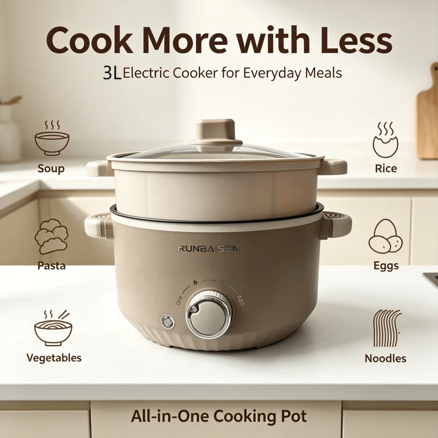RAF 3L Multi-Function Electric Rice Cooker, Single/Double Layer Electric Rice Cooker, Suitable For Hot Pot, 1-3 Person Household Non-Stick Pot, Hot Pot Electric Rice Cooker, Cookware, Household Appliances, Fast Heating, Easy To Clean
