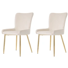 Samt-Esszimmerstuhl, 2er-Set, Luxuriös, Wohnzimmer, Schlafzimmer, Lounge-Stuhl Mit Vier Goldene Metallstützbeinen, Lendenwirbelstütze, Beige - Beige - Übersicht 7