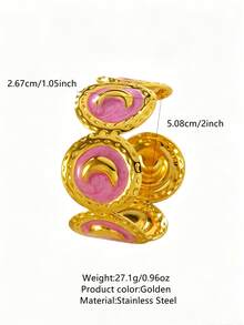 VceTd 1 Set Gentle Style Pink Enamel Moon Stainless Steel Women's Jewelry Set Suitable For Party Wear - Yellow Gold - View 12