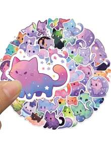 50pcs Funny Cat Stickers For Laptop, Skateboard And Diy Decoration - Starry Sky Cat Sticker - View 4