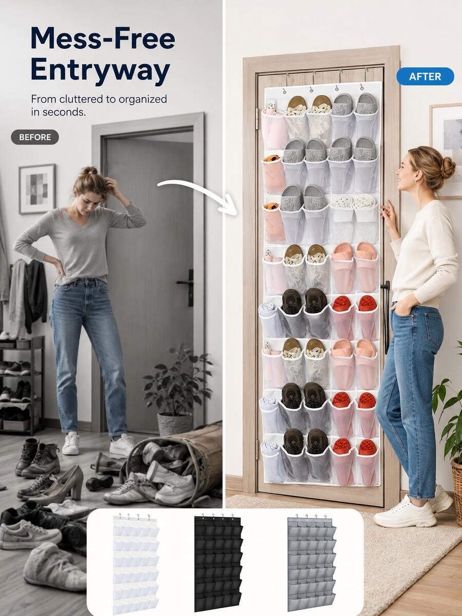 40/24/14 Pocket Large Mesh Hanging Shoe Rack Organizer, Over-The-Door Hanging Shoe Storage With Mesh Pockets For Home, Entryway, Bedroom, Dorm, Classroom, Back To School, Flip-Flops, Men's And Women's Shoes - View 1