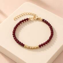 6pcs Minimalist Elegant Luxury Versatile Burgundy Asymmetrical Beaded CCB Crushed Stone Faux Pearl Multi-Element Bracelet Set Suitable For Women's Daily Casual Outings, Banquets, Music Festivals, Events, Mother's Day Gift - Burgundy - View 5