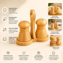 Kit Saleiro e Pimenteiro de Mesa em Bambu – Porta Temperos Moderno Elegante para Cozinha Bancada Farmhouse Mesa Posta - Bambu - Visão 4
