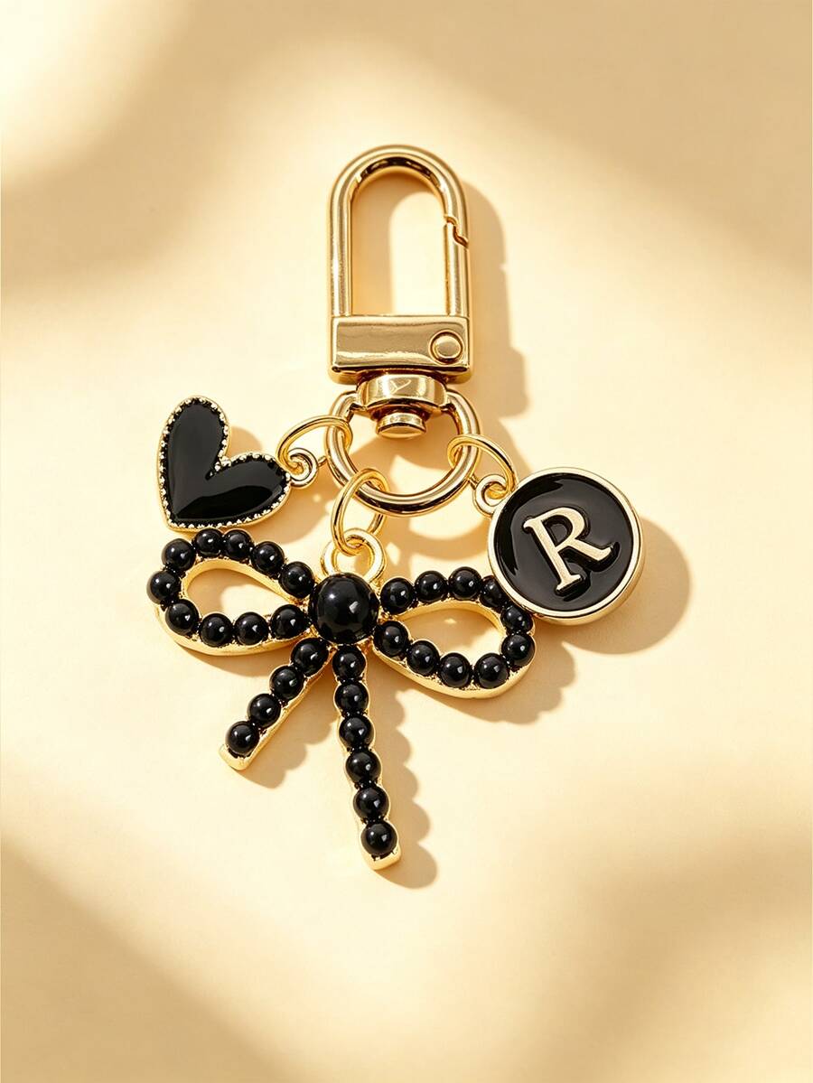 1pc New 26 English Letter Optional Enamel Drip Oil Cross & Cherry Blossom Pendant, Gold Lobster Clasp Detachable Bag Charm, Girls' Portable Key Decoration Small Gift - Pink - View 1