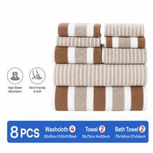 Juego de 8 toallas, toallas de baño y de mano suaves a rayas para el hogar y el baño, de secado rápido - Multicolor - Ver 2
