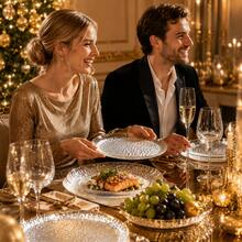 1/10/25/50 European Style Gold Rim White Plate Banquet Display, Exquisite Gold Rim Decorated Dinner Plate, Party Table Setting Decor, Wedding Banquet Tabletop Decoration, Home Gathering Western Dessert Plate, Hotel Club Atmosphere Tableware, Birthday Holiday Tabletop Decoration, Minimalist Premium Table Props, Decorative Plate Suitable For Multiple Occasions - Transparent - View 6