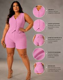 Tailored Suit, Charlotte Plus Size, Shorts + Vest - Rusty Rose - View 6