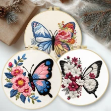 1pc 15*15cm/5.9*5.9in-20*20cm/7.9*7.9in Butterfly Embroidery Kit, DIY Handmade Embroidery Set, Suitable For Adult Beginners, Home Gift, Women's Sewing Gift, Includes User Manual, Printed Pattern Fabric, Embroidery Hoop, Needle And Thread - A - View 12