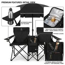 Aoran 2 Person Camping Chair With Umbrella, Portable Folding Loveseat Beach Chair, Outdoor Double Seat Chair With Cooler Bag, Storage Pocket And Cup Holders, Removable Shade Canopy Chair - Multicolor - View 5